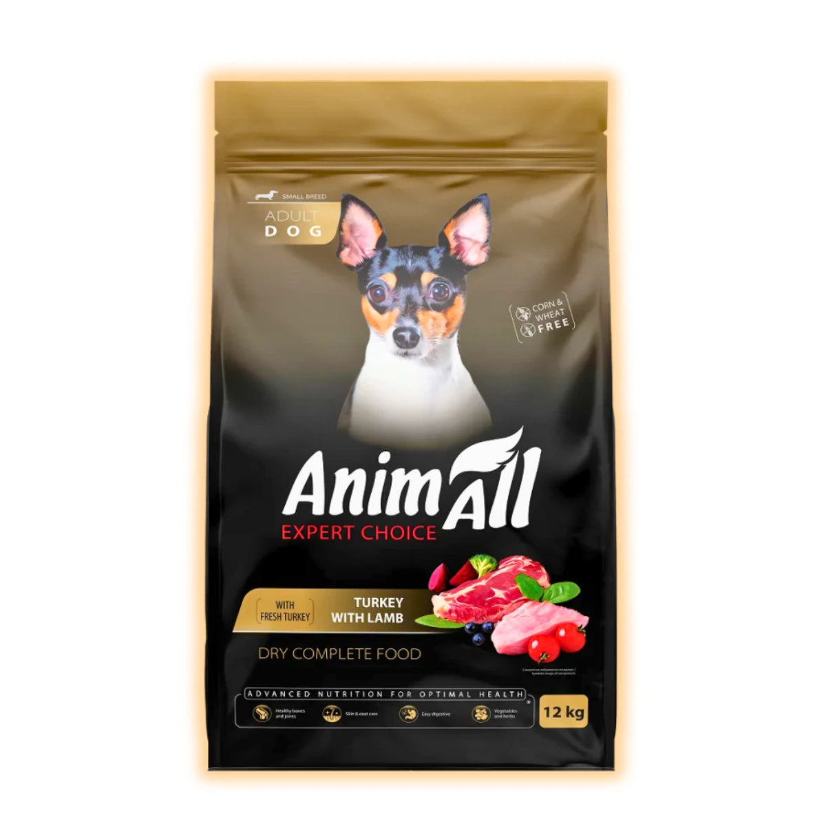 Повнораціонний сухий AnimAll для дорослих собак дрібних порід зі свіжою індичкою та ягням, 12 кг - pawow.com.ua