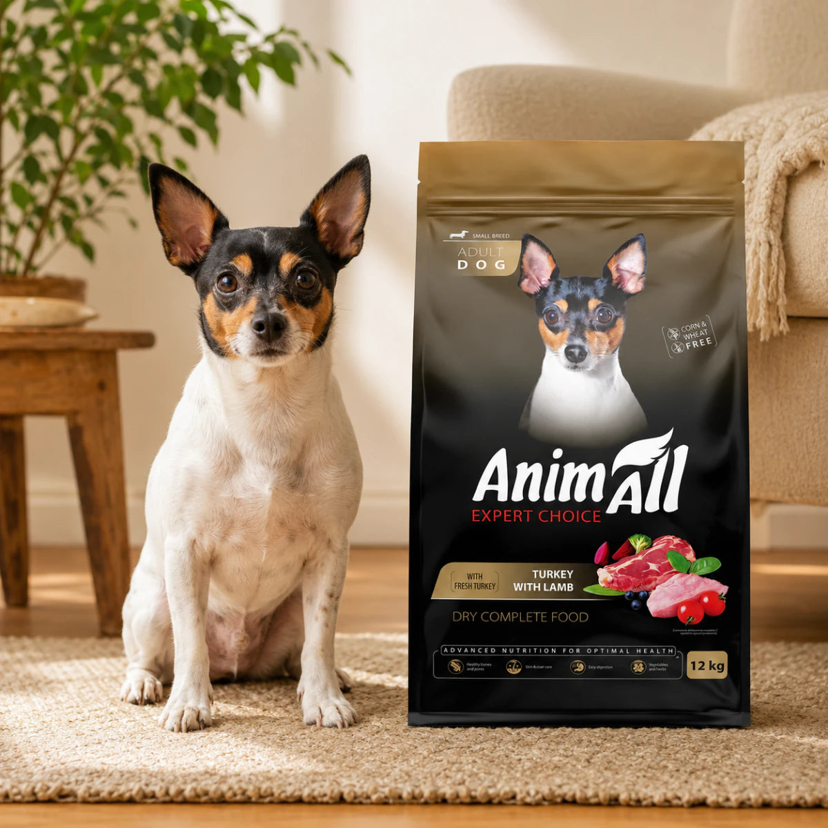 Повнораціонний сухий AnimAll для дорослих собак дрібних порід зі свіжою індичкою та ягням, промофото - pawow.com.ua