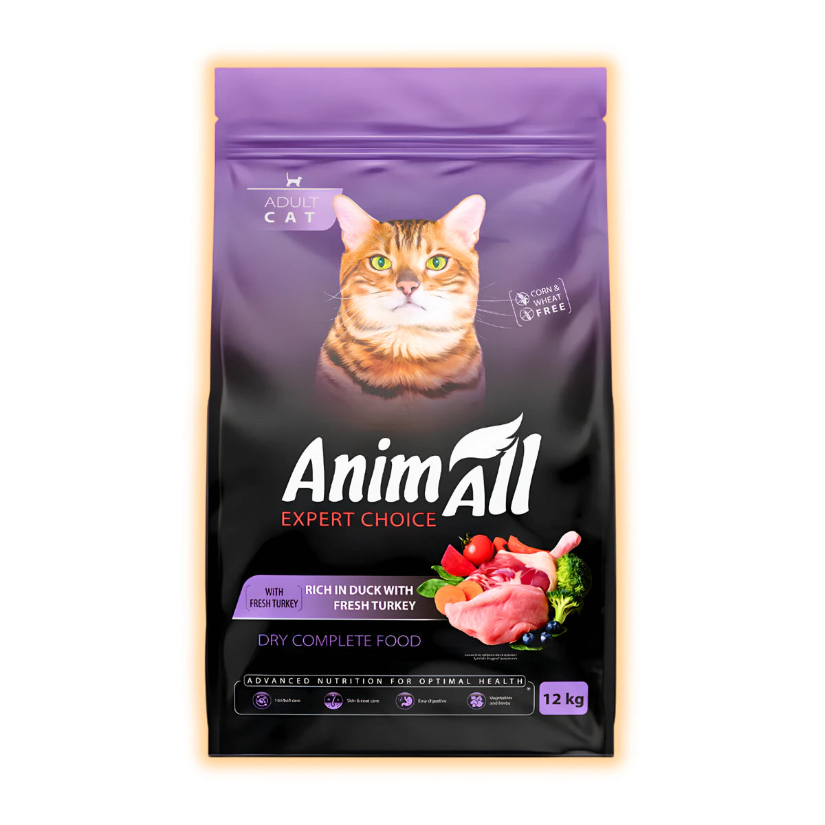 Повнораціонний сухий корм AnimAll для дорослих котів, зі свіжою індичкою та качкою, 12 кг - pawow.com.ua