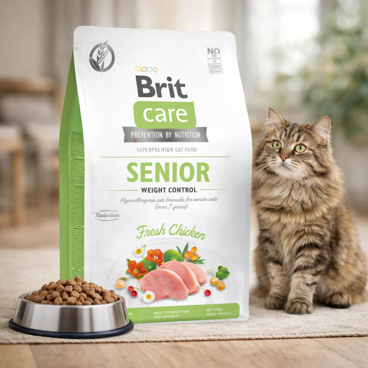 Сухий корм для котів Brit Care Cat GF Senior Weight Control - курка, промофото - pawow.com.ua