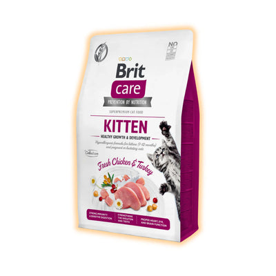 Сухий корм для кошенят Brit Care Grain Free Kitten Health Growth & Development 2 кг - курка та індичка - pawow.com.ua