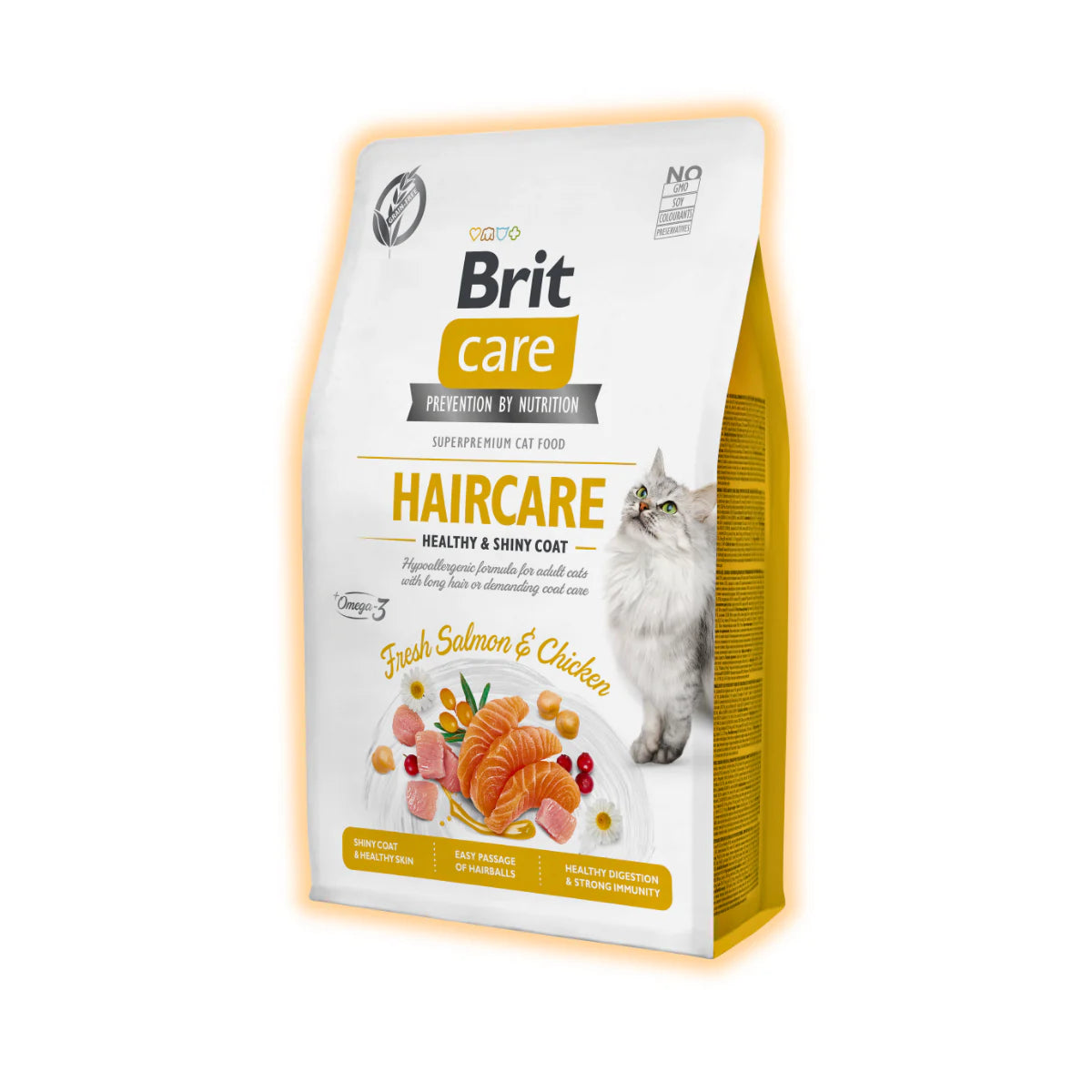Сухий корм для котів Brit Care Cat GF Haircare Healthy & Shiny Coat 2 кг - курка та лосось - pawow.com.ua