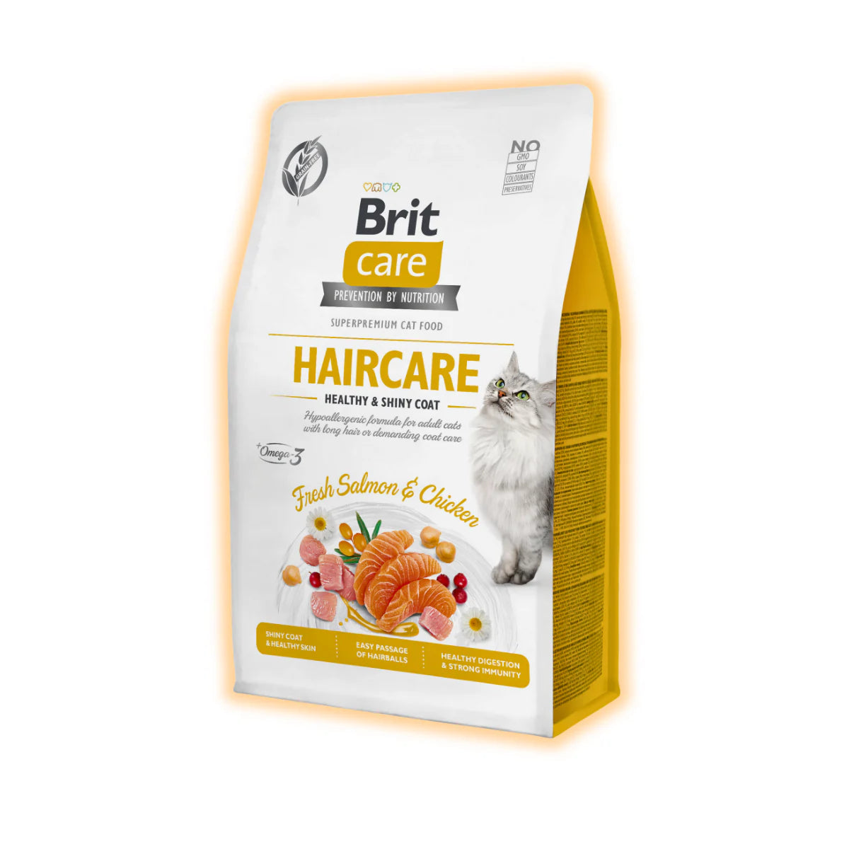 Сухий корм для котів Brit Care Cat GF Haircare Healthy & Shiny Coat 400 г - курка та лосось - pawow.com.ua