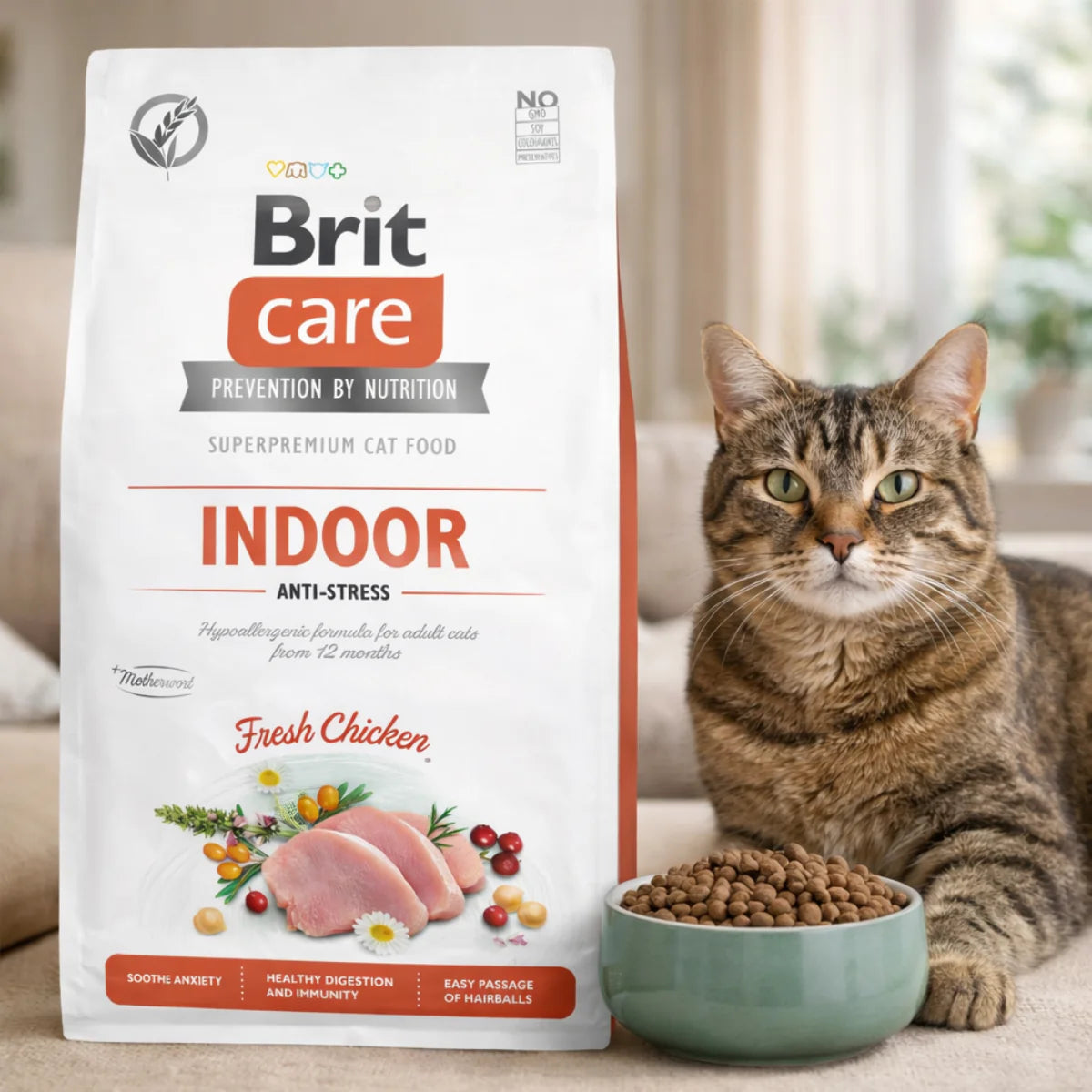 Сухий корм для котів Brit Care Cat GF Indoor Anti-stress - курка, промофото - pawow.com.ua