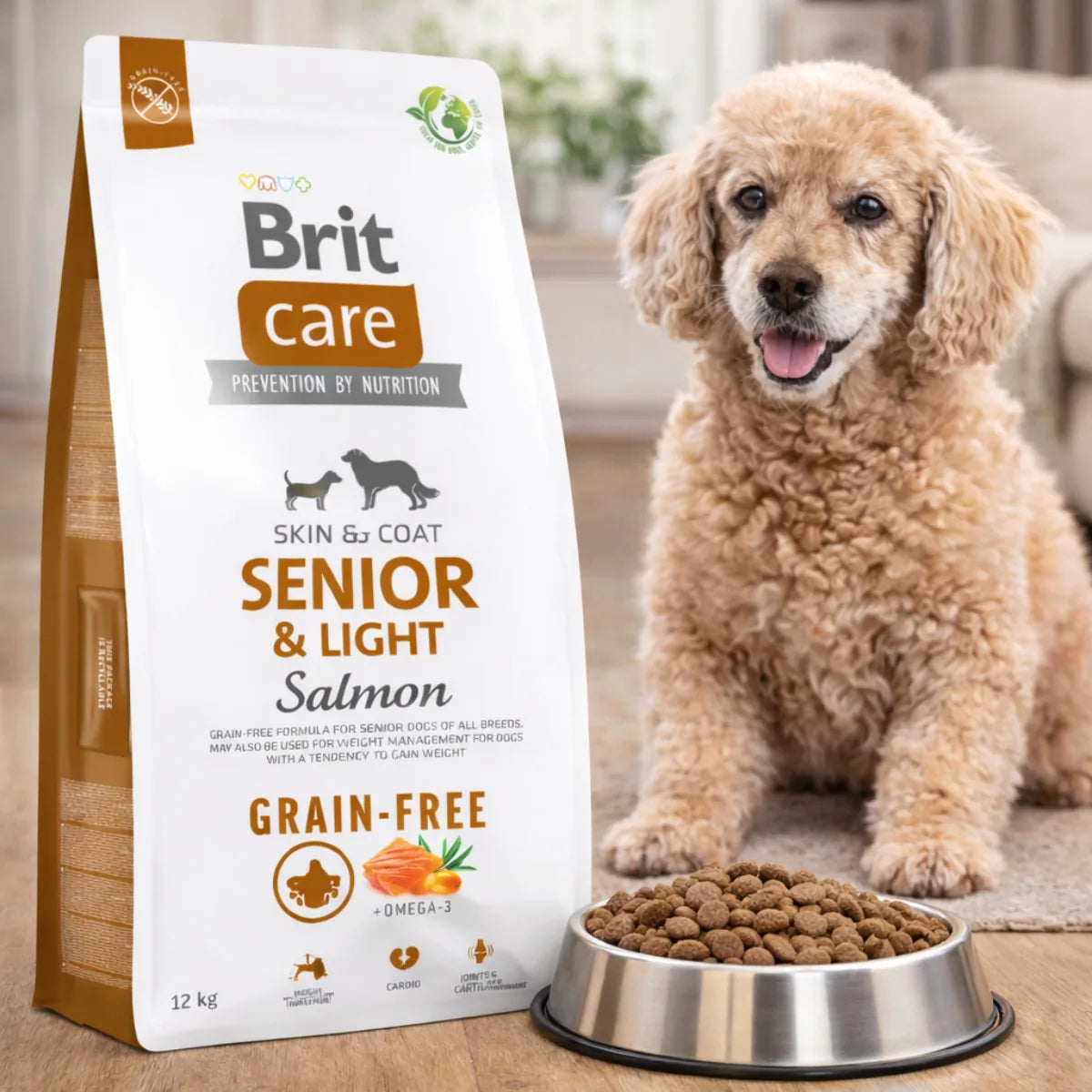 Brit Care Grain-free Senior&Light сухий корм для собак - лосось, промофото - pawow.com.ua