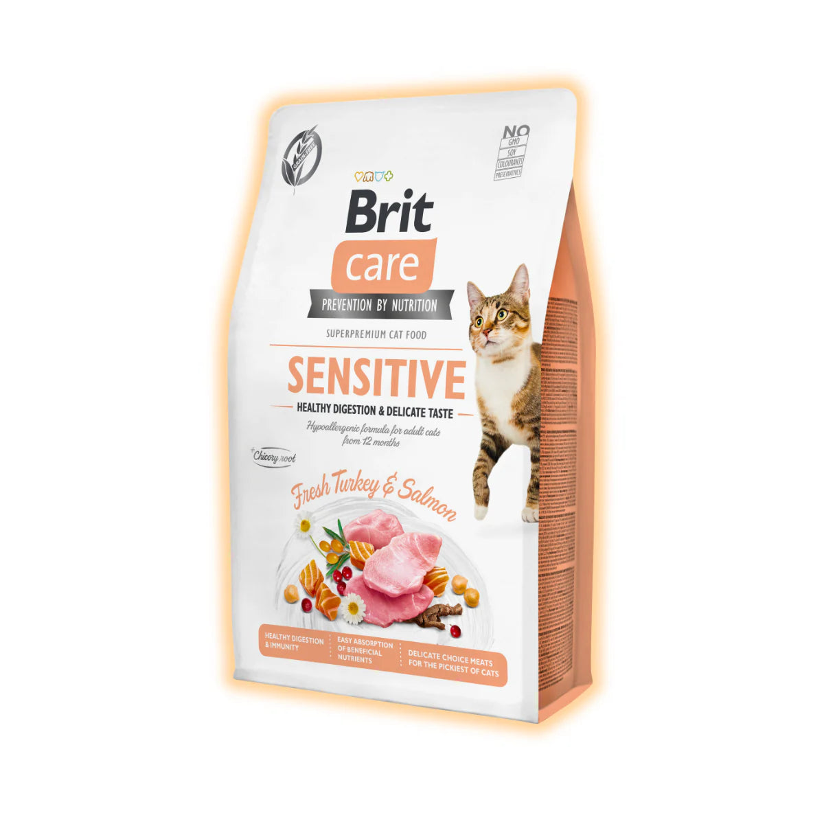 Сухий корм для котів Brit Care Cat Grain Free Sensitive Health Digestion & Delicate Taste 2 кг - індичка та лосось - pawow.com.ua