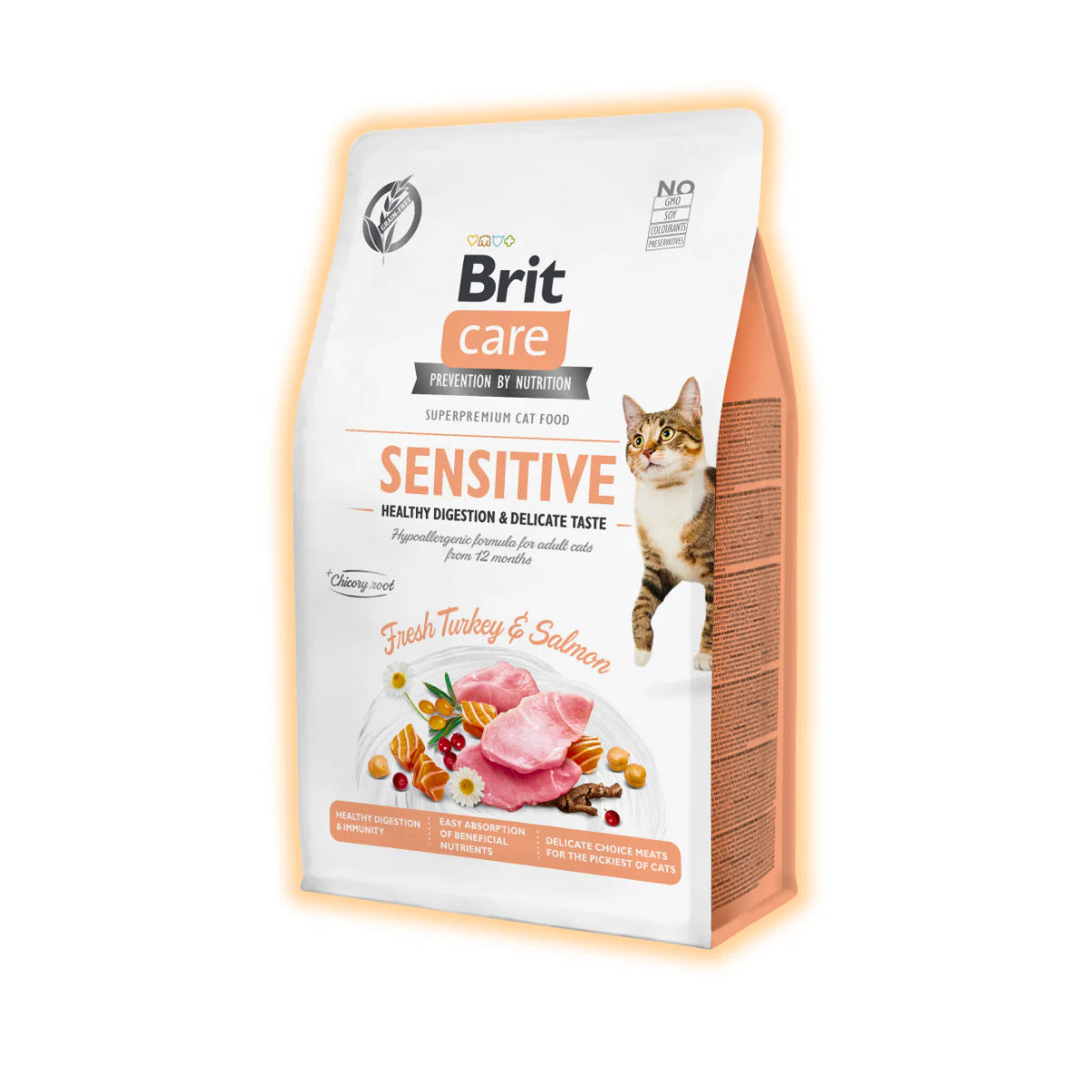Сухий корм для котів Brit Care Cat Grain Free Sensitive Health Digestion & Delicate Taste 400 г - індичка та лосось - pawow.com.ua