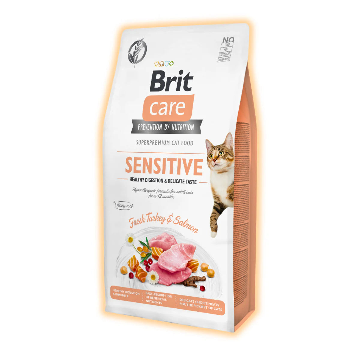 Сухий корм для котів Brit Care Cat Grain Free Sensitive Health Digestion & Delicate Taste 7 кг - індичка та лосось - pawow.com.ua