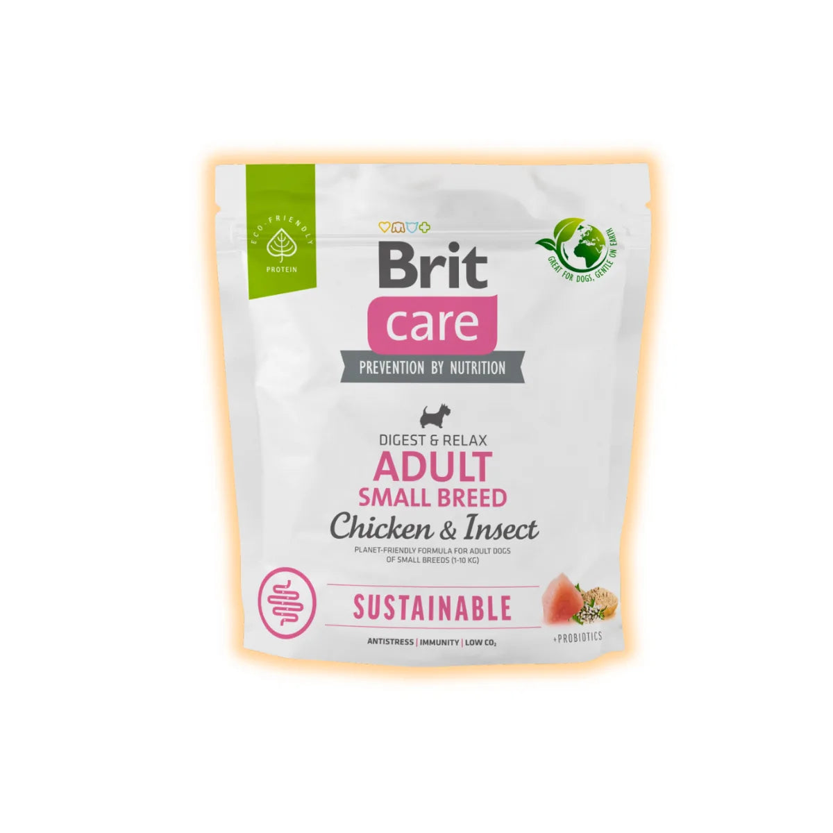 Brit Care Digest and Relax Sustainable Small Breed Adult сухий корм для собак 1 кг - курка та комахи - pawow.com.ua