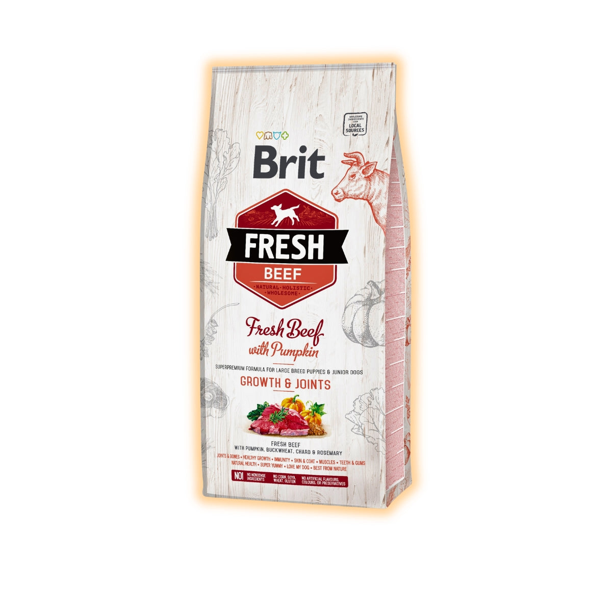 Cухий корм для цуценят Brit Fresh Puppy Junior Growth & Joints 12 кг - яловичина та гарбуз - pawow.com.ua