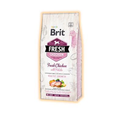 Cухий корм для цуценят Brit Fresh Chicken Healthy Growth 12 кг - курка - pawow.com.ua