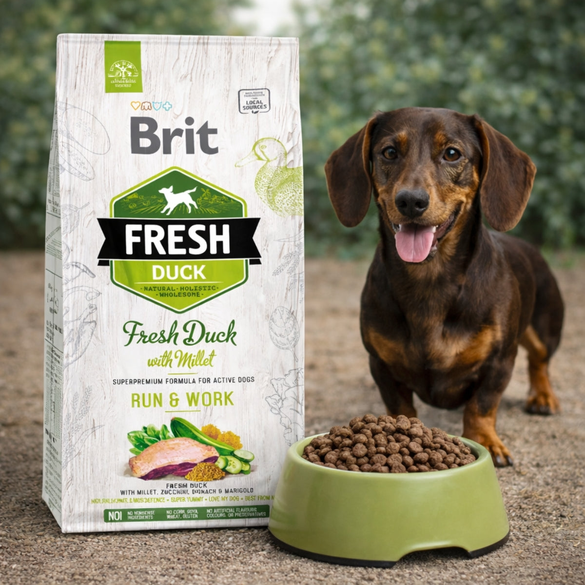 Cухий корм для собак Brit Fresh Active Run and Work - качка, промофото - pawow.com.ua
