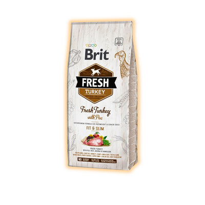 Cухий корм для собак Brit Fresh Fit & Slim 12 кг - індичка та горох - pawow.com.ua