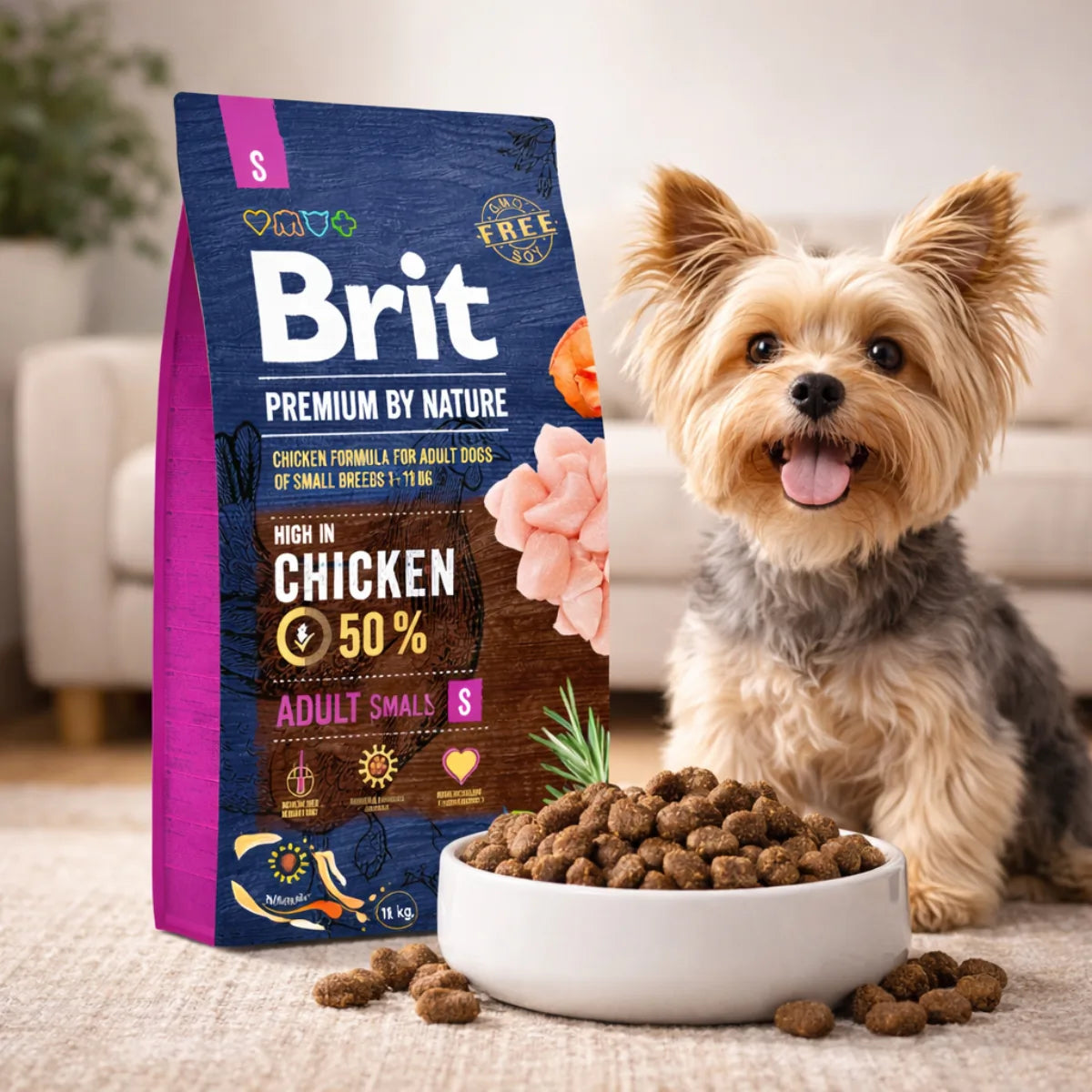 Cухий корм для собак Brit Premium Dog Adult S - курка, промофото - pawow.com.ua