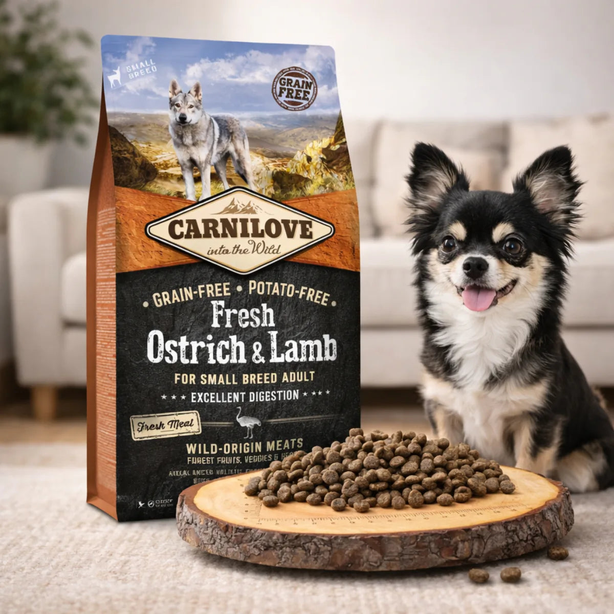 Cухий корм для собак Carnilove Fresh Small Breed Adult - страус та ягня, промофото - pawow.com.ua