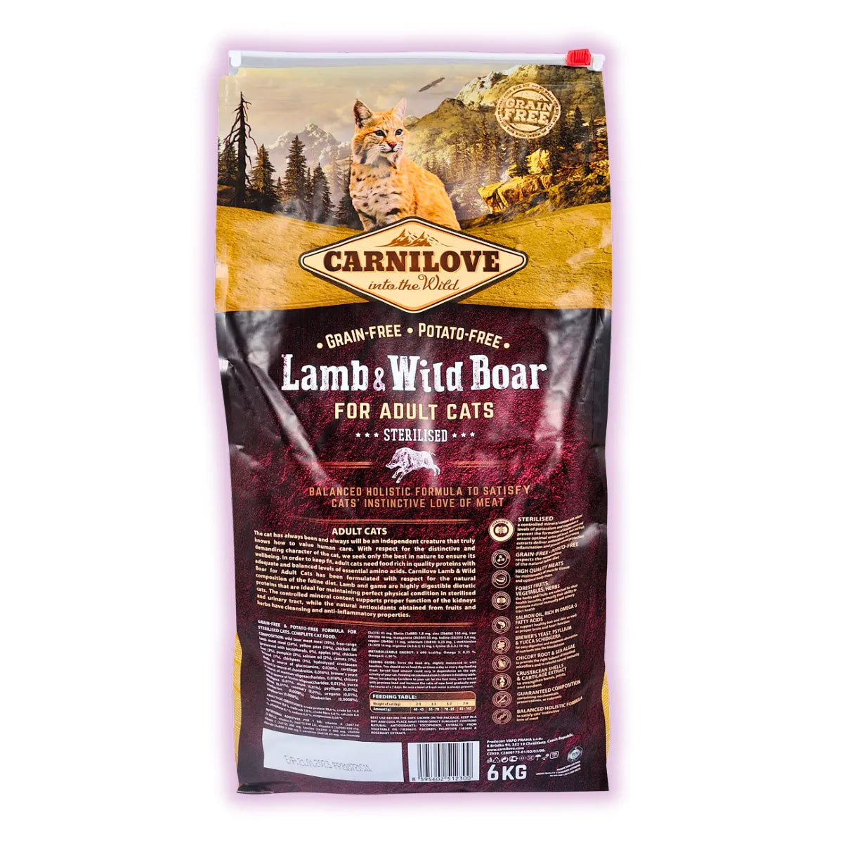Carnilove Lamb & Wild Boar Sterilised сухий корм для котів - ягня та кабан, зворотна сторона