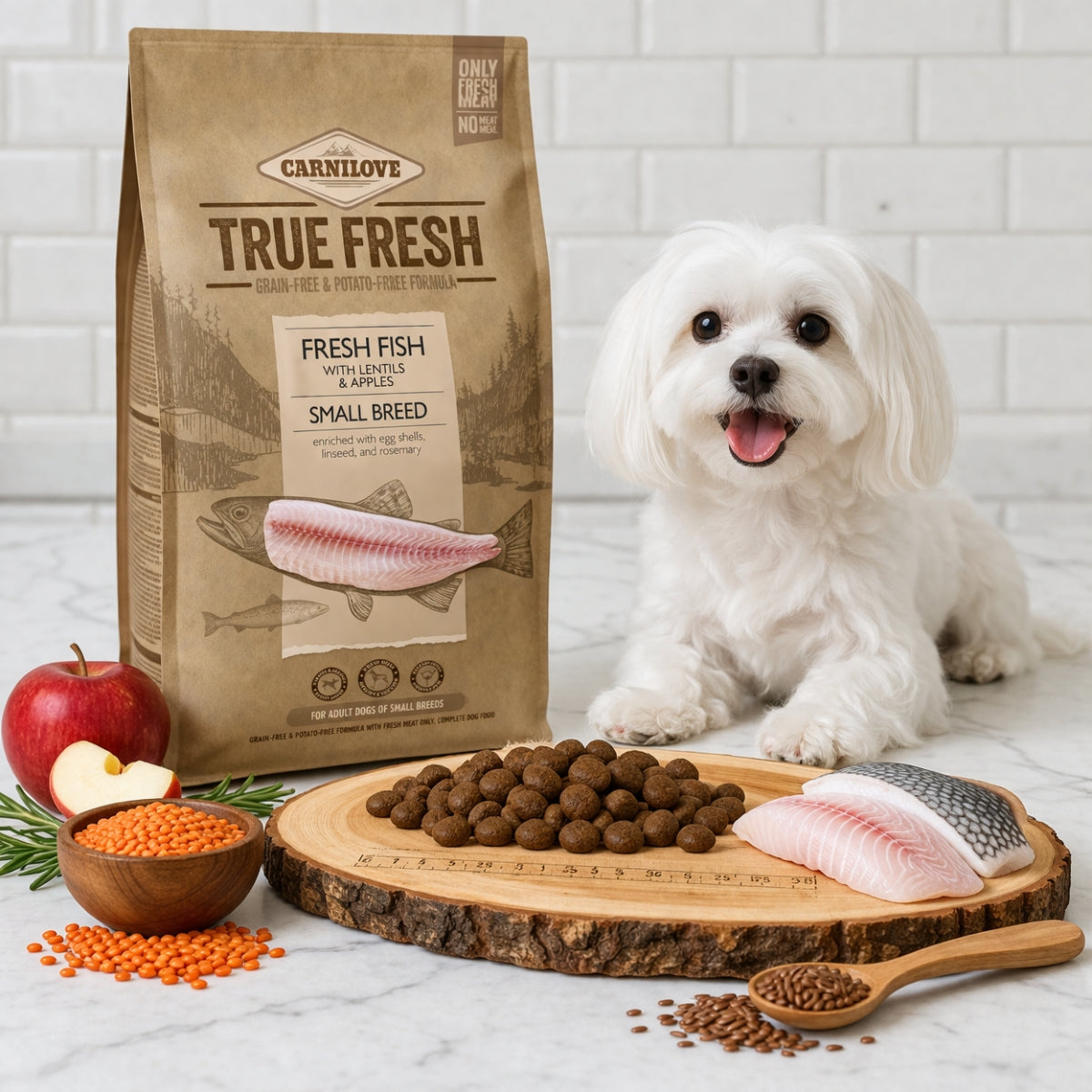Cухий корм для собак Carnilove True Fresh Adult Small Breed - риба, сочевиця та яблуко, промофото - pawow.com.ua