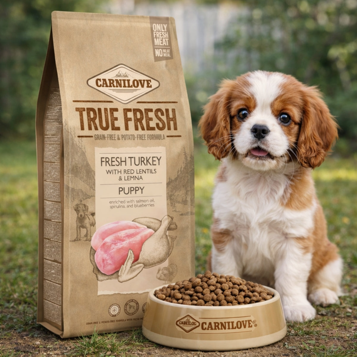 Cухий корм для цуценят Carnilove True Fresh Puppy - індичка, червона сочевиця та ряска, промофото - pawow.com.ua