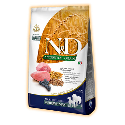 Низькозерновий сухий корм Farmina N&D, для собак середніх і великих порід, ягня з чорницею, 2.5 кг - pawow.com.ua