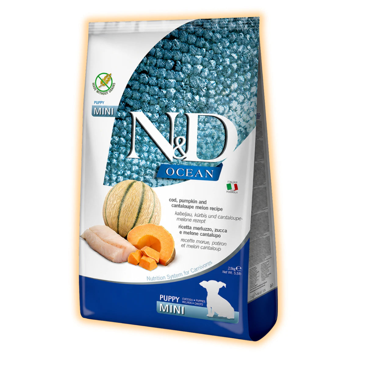 Беззерновий сухий корм Farmina N&D Grain Free Ocean Pumpkin для цуценят дрібних порід з тріскою та динею 2,5 кг - pawow.com.ua