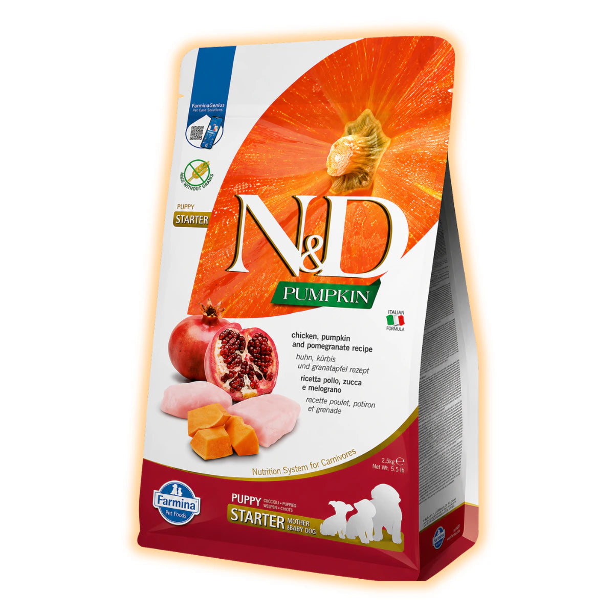 Фарміна дог сухий N&D Grain Free PUMPKIN CHICKEN & POMEGRANATE STARTER PUPPY ALL BREEDS 2,5 kg - pawow.com.ua