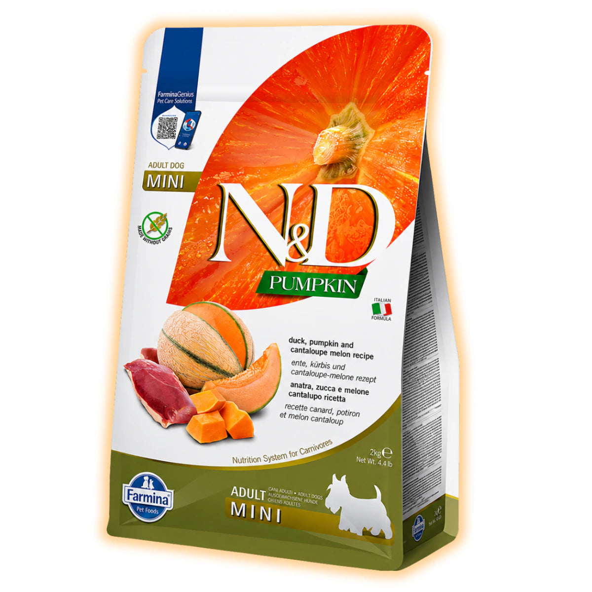 Сухий беззерновий корм Farmina Pumpkin Duck&Cantaloupe Adult Mini для собак дрібних порід, з качкою та динею, 2 кг - pawow.com.ua