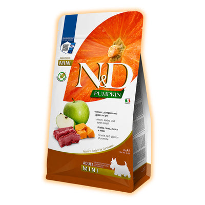 Фарміна дог сух N&D Grain Free PUMPKIN DOG VENISON & APPLE ADULT MIN з олениною та яблуком 2 kg - pawow.com.ua