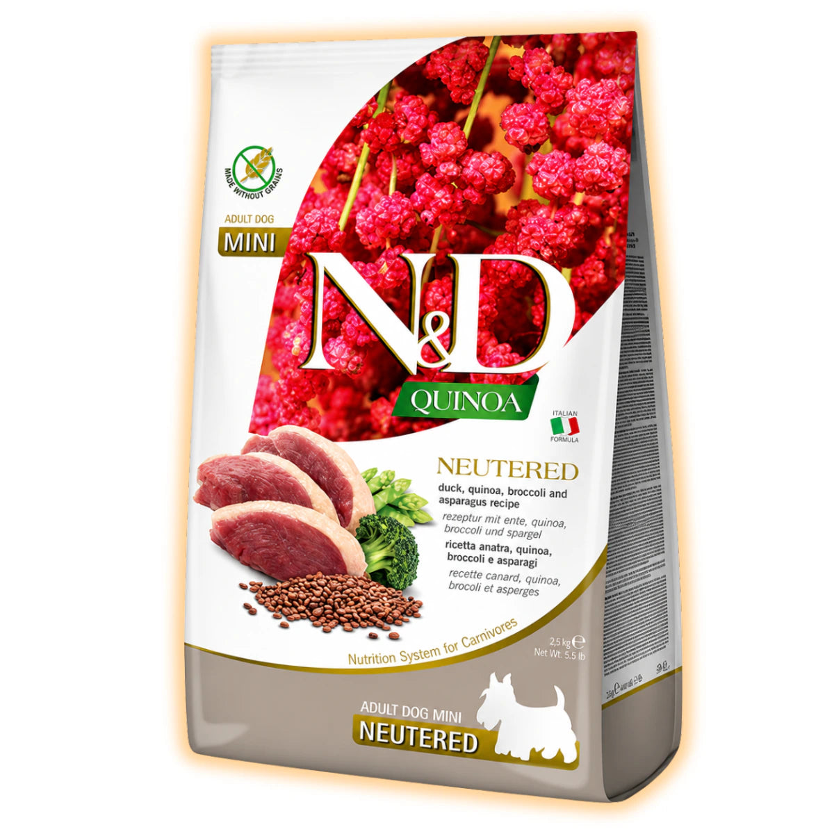 Сухий корм Farmina N&D Quinoa Duck Broccoli&Asparagus Neutered для дорослих стерилызованих собак дрібних порід, качка, кіноа, броколі та спаржа - pawow.com.ua