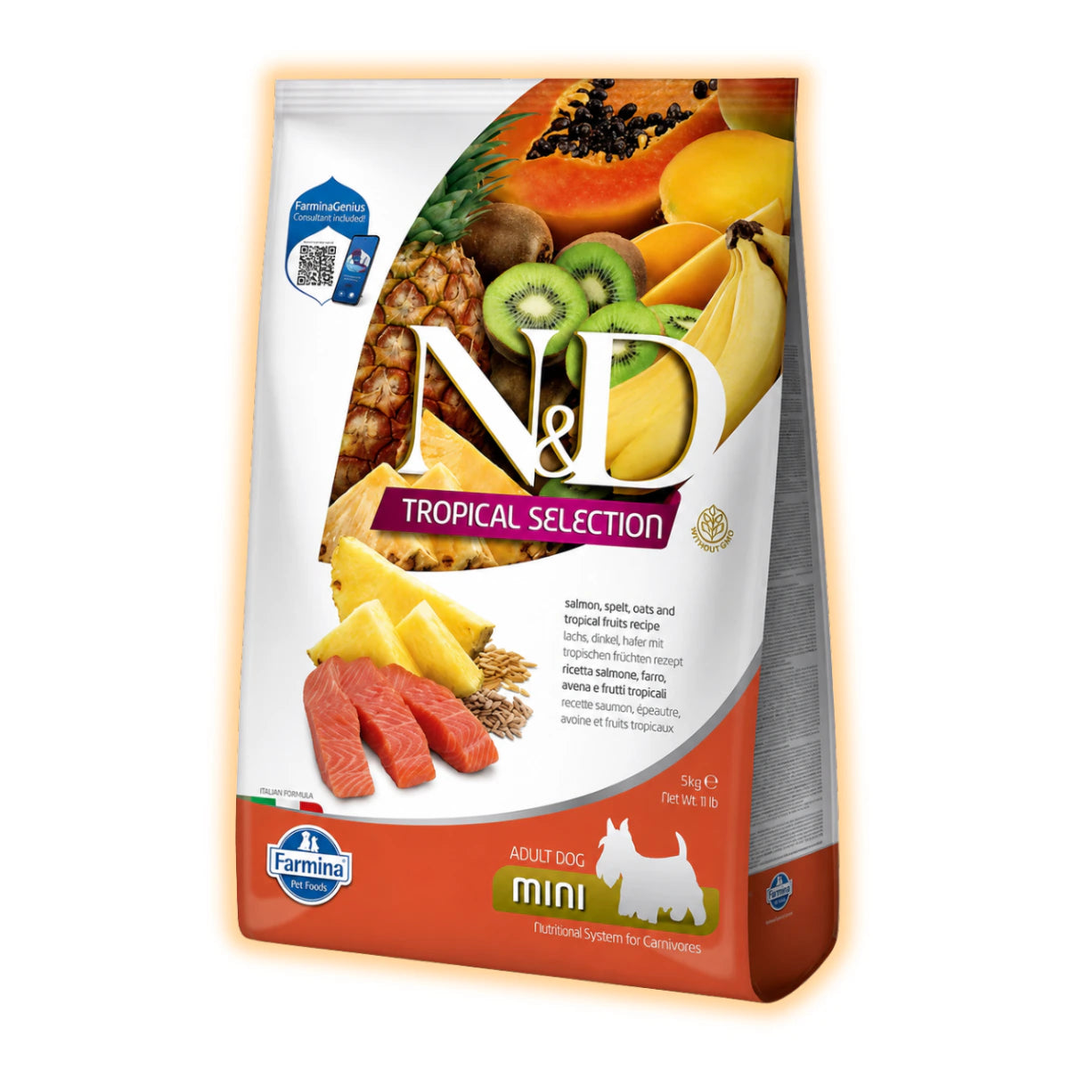 Сухий низькозерновий корм Farmina N&D Tropical Selection для дорослих собак дрібних порід з лососем і тропічними фруктами, 5 кг - pawow.com.ua