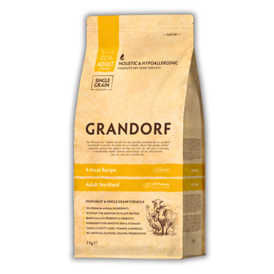 Упаковка сухого корму Grandorf 4 Meat Adult Sterilised Cat All Breeds 2кг