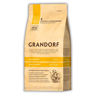 Упаковка сухого корму Grandorf 4 Meat Adult Sterilised Cat All Breeds 400г