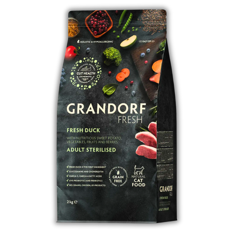 Grandorf FRESH DUCK & SWEET POTATO ADULT CAT STERILISED - Сухий корм для стерилізованих котів качка з бататом, 2 кг