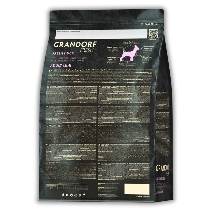 Упаковка Grandorf FRESH DUCK & SWEET POTATO ADULT DOG MINI - Сухий корм для дорослих собак малих порід з качкою та бататом