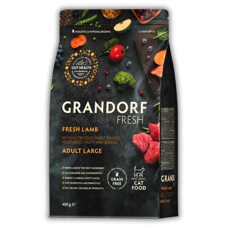 Grandorf FRESH LAMB & SWEET POTATO ADULT LARGE CAT - Сухий корм для дорослих котів великих порід ягня з бататом, 400 г