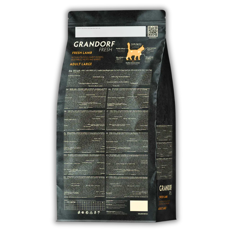 Упаковка Grandorf FRESH LAMB & SWEET POTATO ADULT LARGE CAT - Сухий корм для дорослих котів великих порід ягня з бататом