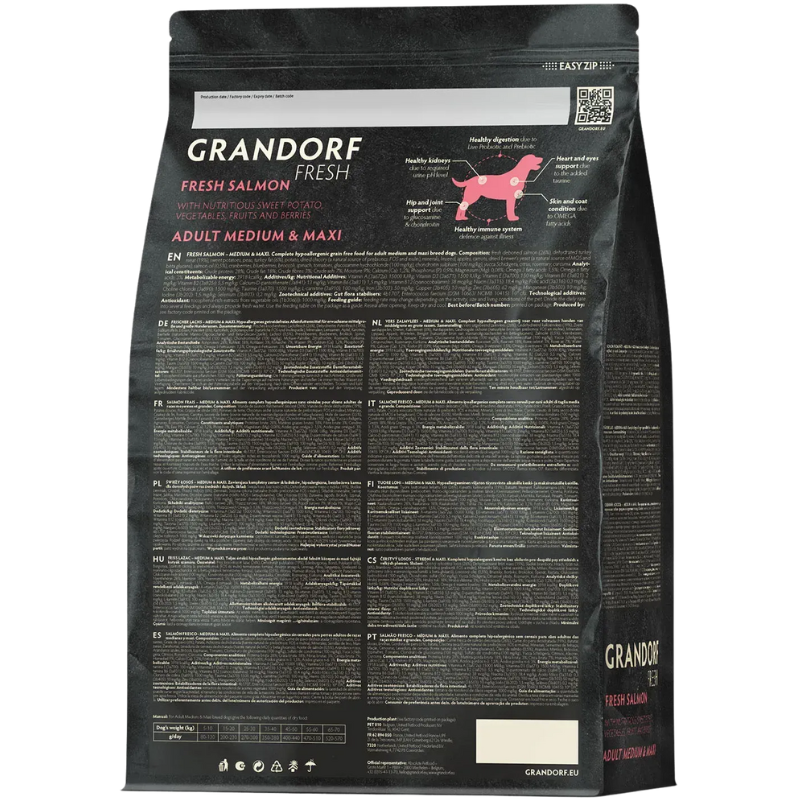 Упаковка сухого корму для середніх та великих собак Grandorf Fresh Salmon & Sweet Potato Adult Dog Medium & Maxi Breeds