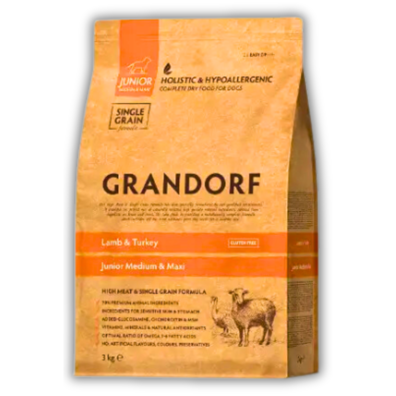 Упаковка сухого корму Grandorf Lamb & Turkey Junior Dog Medium & Maxi Breeds 3 кг