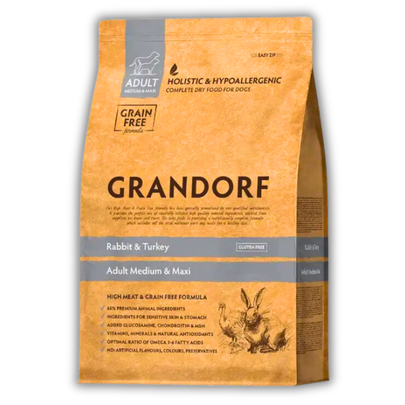 Упаковка сохого корму Grandorf Rabbit & Turkey for Adult Dog Medium & Maxi Breeds 1 - 3 кг