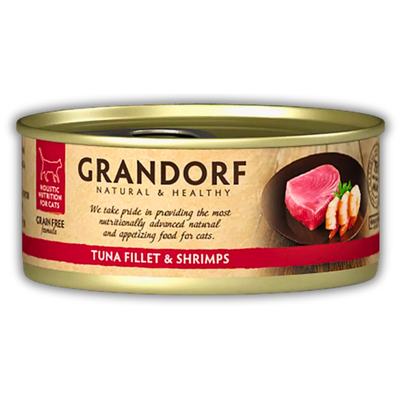 Банка вологого корму Grandorf Wet Tuna Fillet & Shrimps Adult Cat All Breeds 70г
