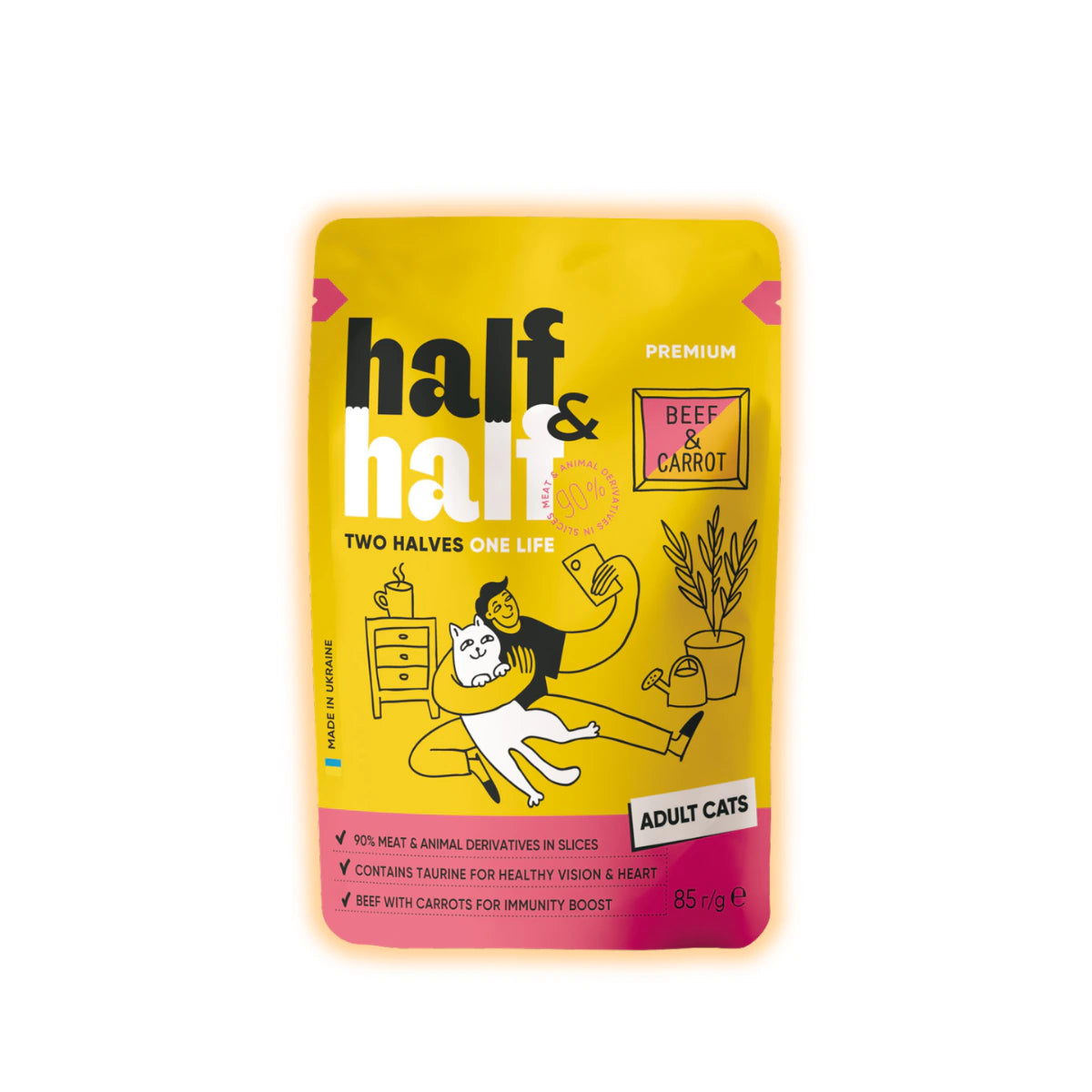 Корм вологий Half&Half для дороcлих котів з яловичиною та морквою в желе 85 г - pawow.com.ua