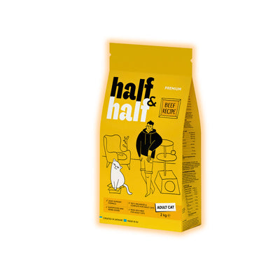 Сухий корм для котів Half&Half Adult 2 кг - яловичина - pawow.com.ua