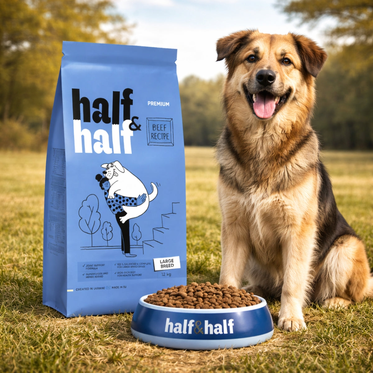 Cухий корм для собак Half&Half Large Breed - яловичина, промофото - pawow.com.ua