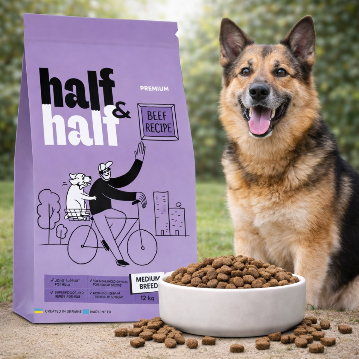Cухий корм для собак Half&Half Medium Breed - яловичина, промофото - pawow.com.ua