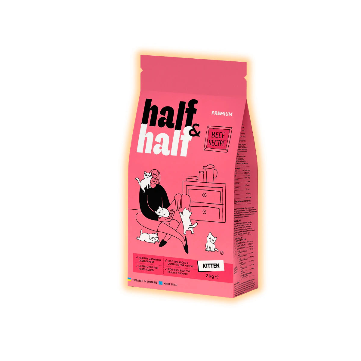 Сухий корм для кошенят Half&Half Kitten 2 кг - яловичина - pawow.com.ua