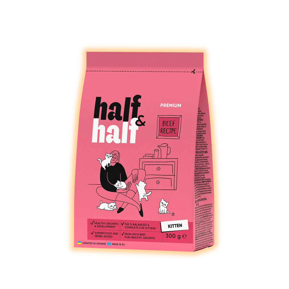 Сухий корм для кошенят Half&Half Kitten 300 г - яловичина - pawow.com.ua