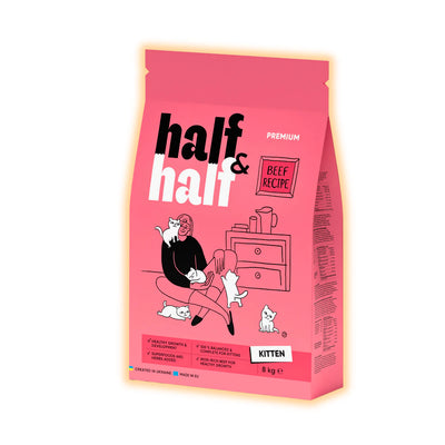 Сухий корм для кошенят Half&Half Kitten 8 кг - яловичина - pawow.com.ua