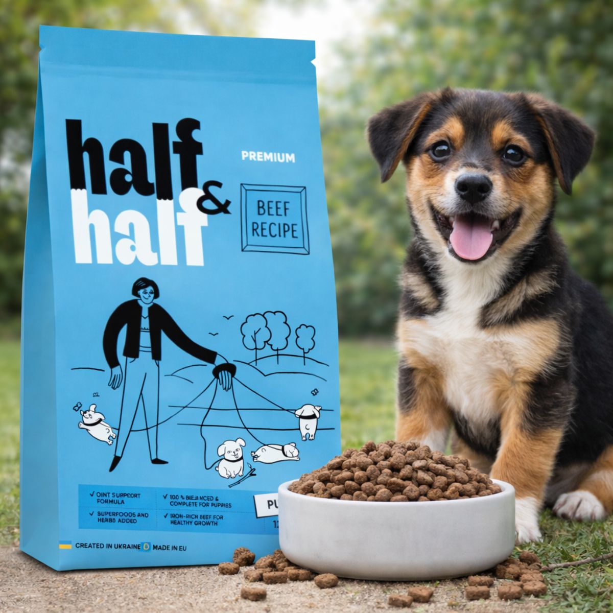 Cухий корм для цуценят Half&Half Puppy - яловичина, промофото - pawow.com.ua