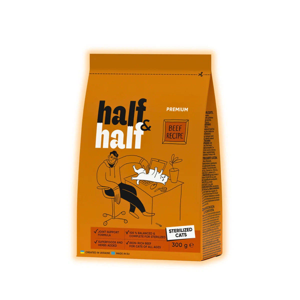 Сухий корм для котів Half&Half Sterilized 300 г - яловичина - pawow.com.ua