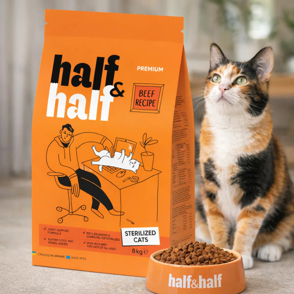 Сухий корм для котів Half&Half Sterilized - яловичина, промофото - pawow.com.ua