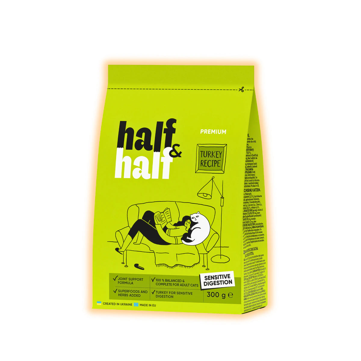 Сухий корм для котів Half&Half Sensitive Digestion 300 г - індичка - pawow.com.ua